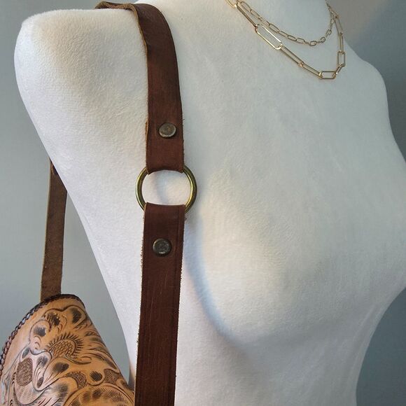Vintage Leather Tooled Cross Body Bag. Western Style. OS - Picture 5 of 11